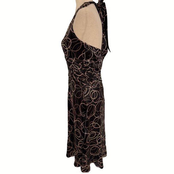 Vintage 00's Halter Dress Y2k Black Brown Circles by Harolds Size 6 Knee Length - Picture 2 of 10